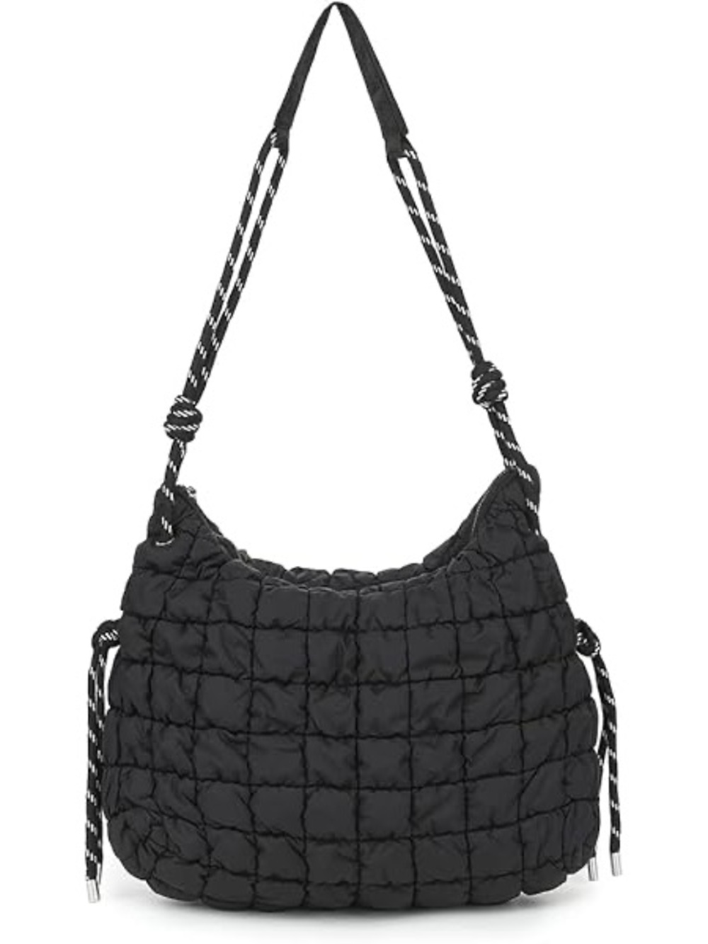 NWT 2CHIC Black Quilted Puffer Shoulder Bag w/ Rope Strap